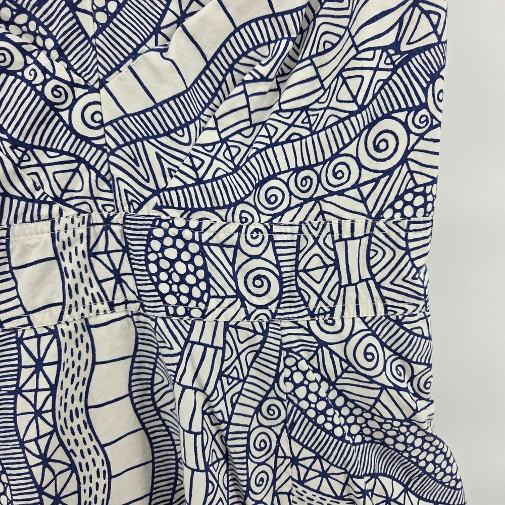 eShakti Midi Dress 10 Blue White Geometric Doodle Print Sleeveless Boho Mod - Picture 2 of 7
